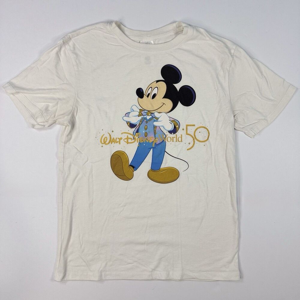 Disney Walt Disney World 50th Anniversary Mickey Mouse T-Shirt White Adult‎ Sz S